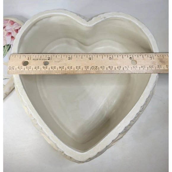 RARE Shabby Chic Vintage Rose Mosaic Angel Keepsake Heart Box - Picture 7 of 11